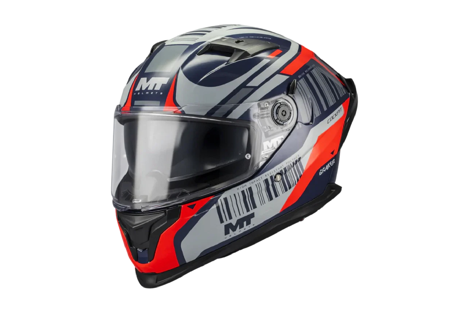 Casco Integral MT Braker SV Cockpit A15 Blanco Azul Rojo